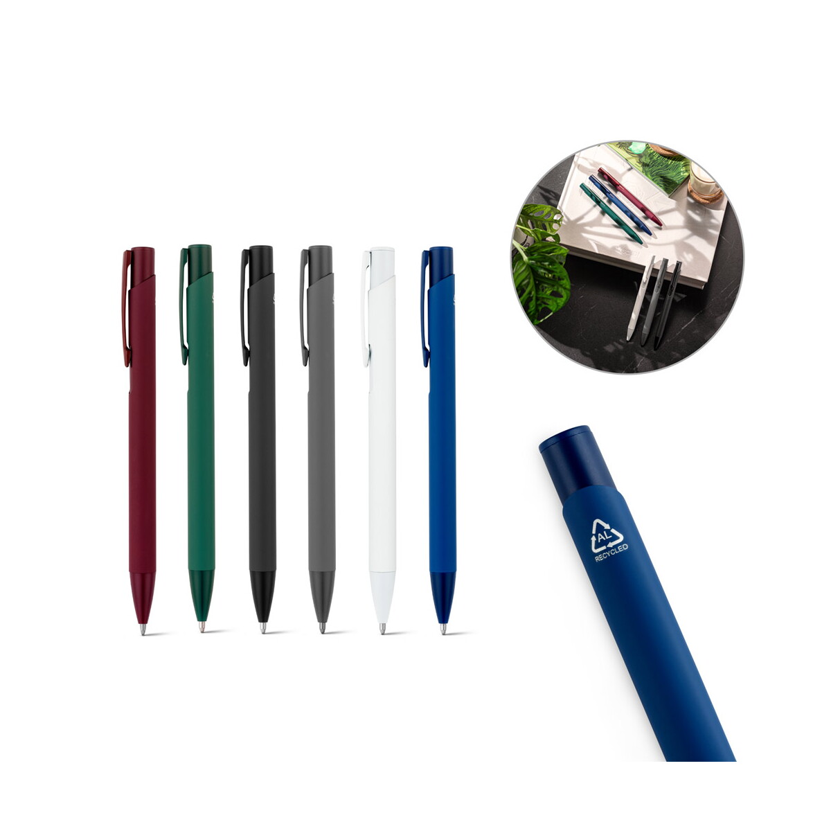 CLINT. Pióro kulkowe z recyklingowanego aluminium (100% rAL) z gumowym wykończeniem 91944_set