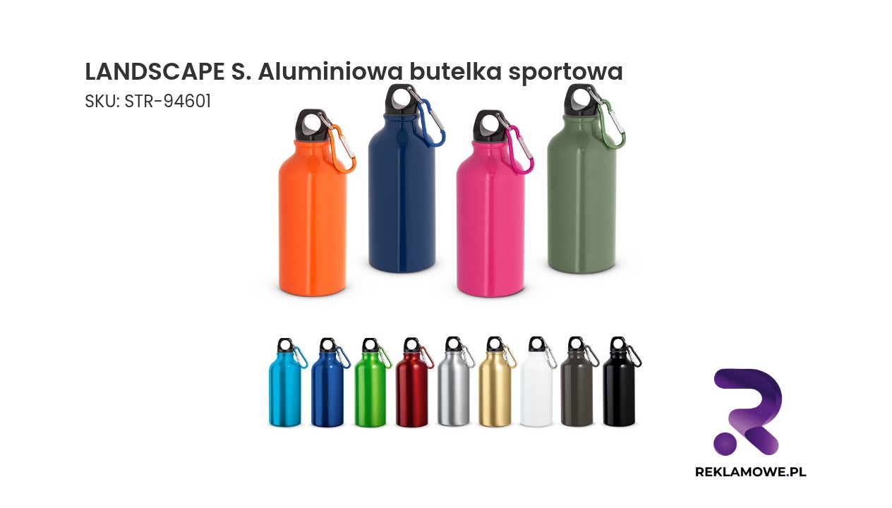 LANDSCAPE S. Aluminiowa butelka sportowa z karabińczykiem 400 ml LANDSCAPE S. Aluminiowa butelka sportowa – lekka butelka aluminiowa do aktywności sportowej